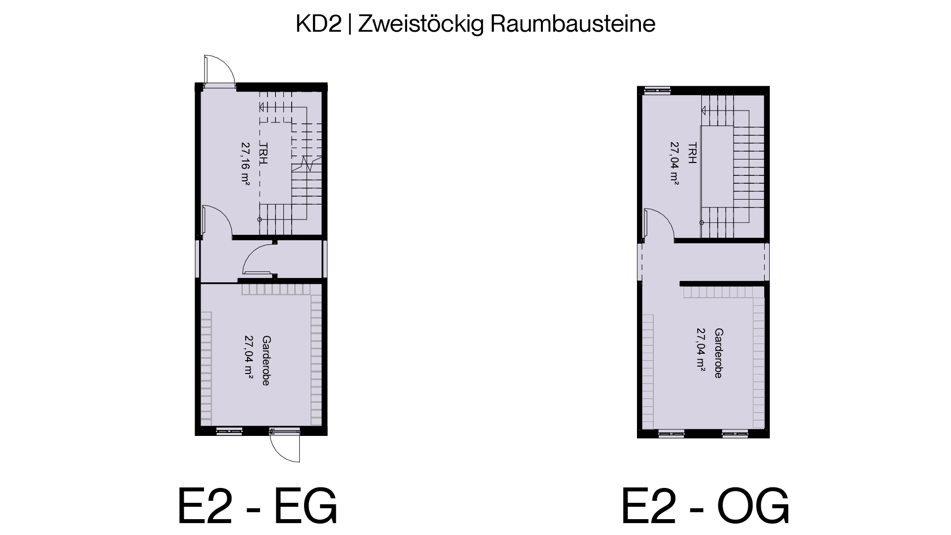 Grundriss des zweistöckigen Kita-Raumbausteins E2 mit Garderobe und Treppenhaus, Haas KITA-Modular