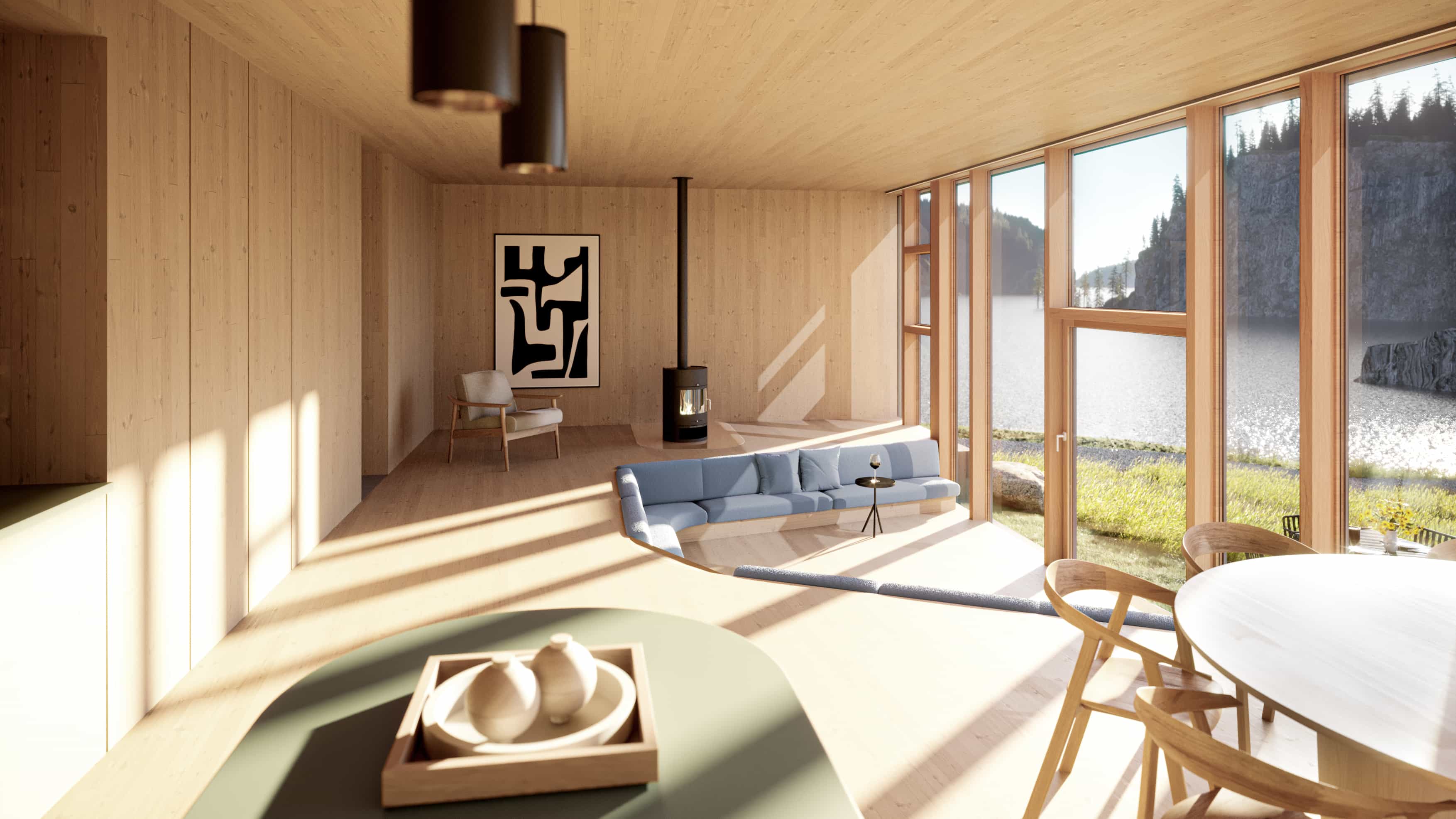 Der Wohnbereich mit großem Panoramafenster des "The Panorama House" von Sigurd Larsen x Haas
