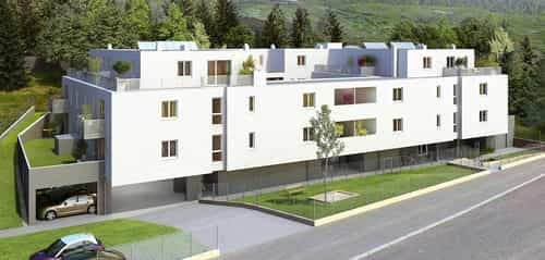 Visualisierung der dreigeschossigen Wohnanlage mit 20 Wohneinheiten in Purkersdorf von der Straße aus